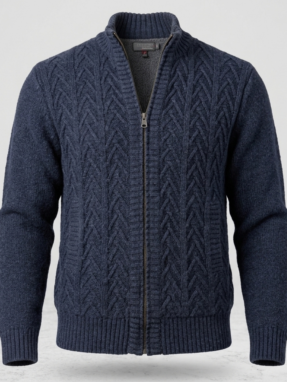 Ike Behar Navy Blue Full Zip Cable Knit Sherpa Lined Men's Casual Sweater Size M